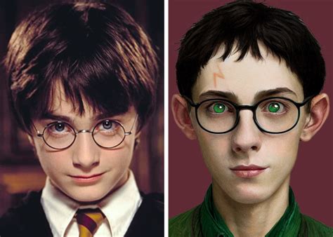 What does Harry Potter look like in the books, and how does his appearance influence the magical world around him?